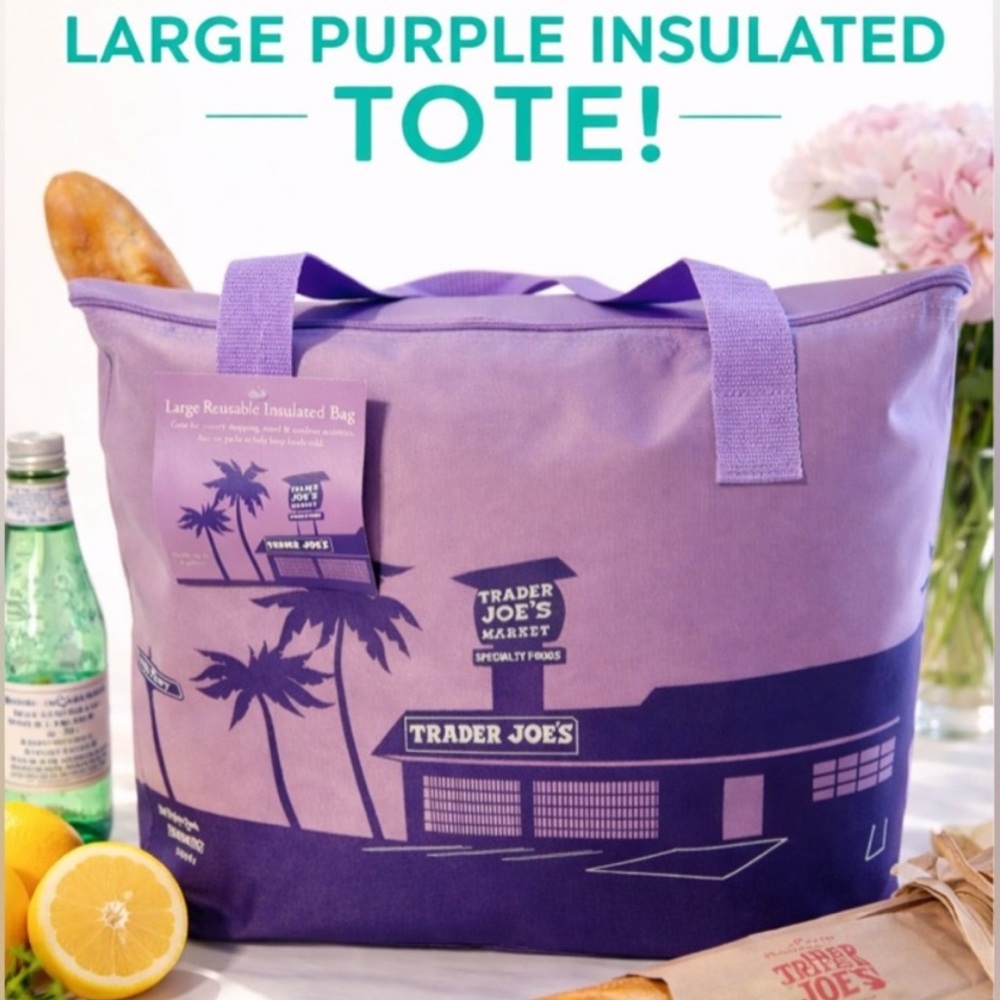 NWT Trader Joe's Large Purple Insulated Tote Bag, 8 gallon - Picture 6 of 6